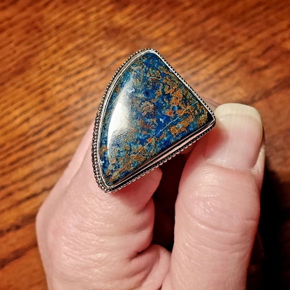 New Oversized Chrysocolla 925 Silver Ring - Picture 1 of 12